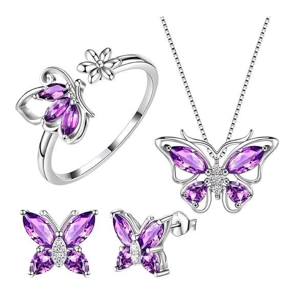 DESIGNICE Butterfly Jewelry Set, 925 Sterling Silver Butterflies Birthstone Pendant Necklace/Earrings/Rings/Bracelets for Wedding & Birthday Gift