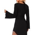thumbnail image 3 of INSPIRAR CHIC Blusa de Manga Larga con Volantes para Mujeres, con Fruncidos y Espalda con Cinta, Top Corto Ligero, Color Negro, Talla M, 3 of 6