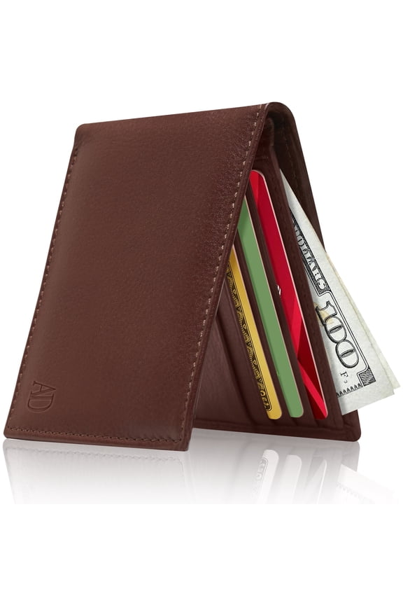 Slim Leather Bifold Wallets For Men - Minimalist Small Thin Mens Wallet RFID Blocking Card Holder ID Window Gifts For Men