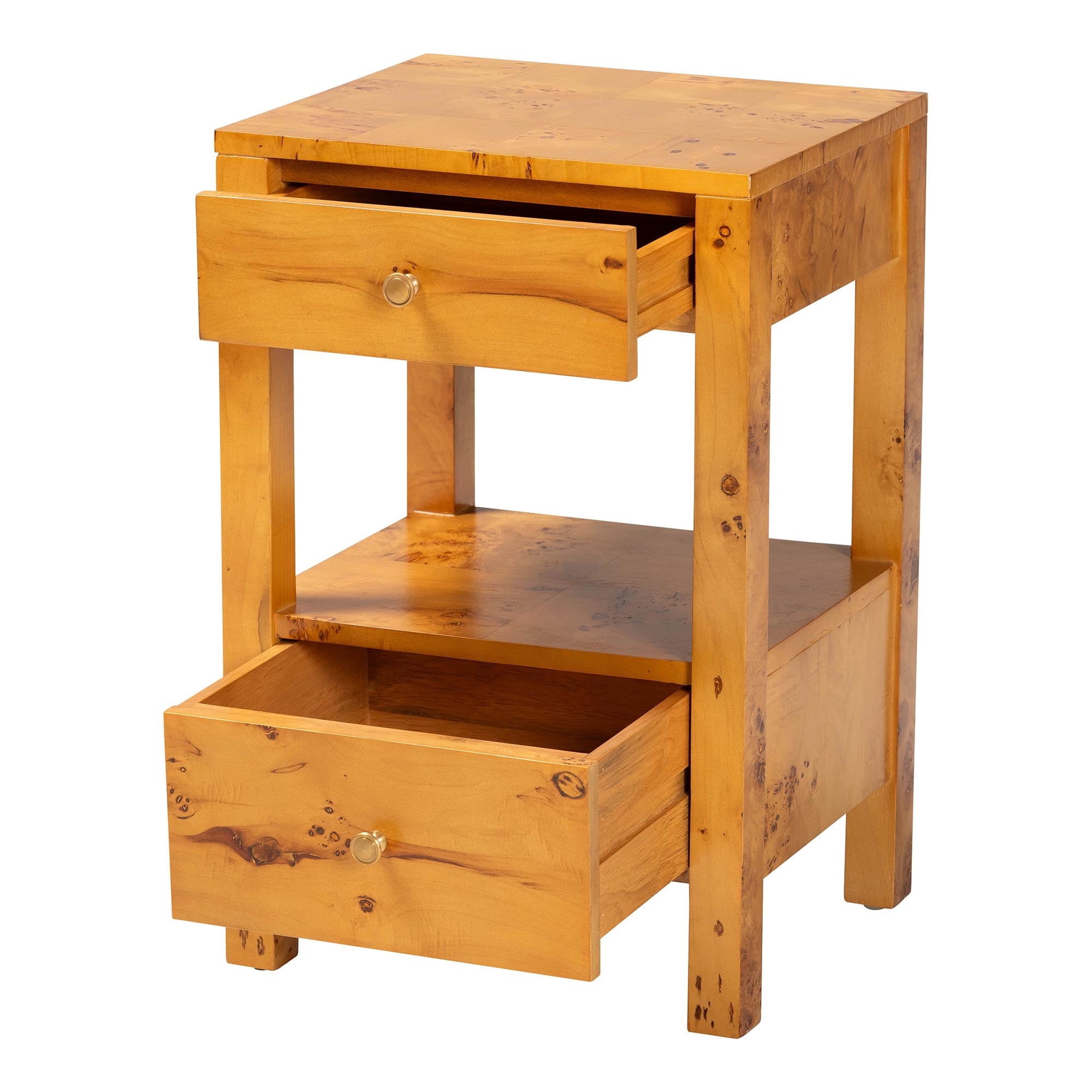 bali & pari Azmi Modern Nightstand, 2-Drawer, Light Mappa Burl