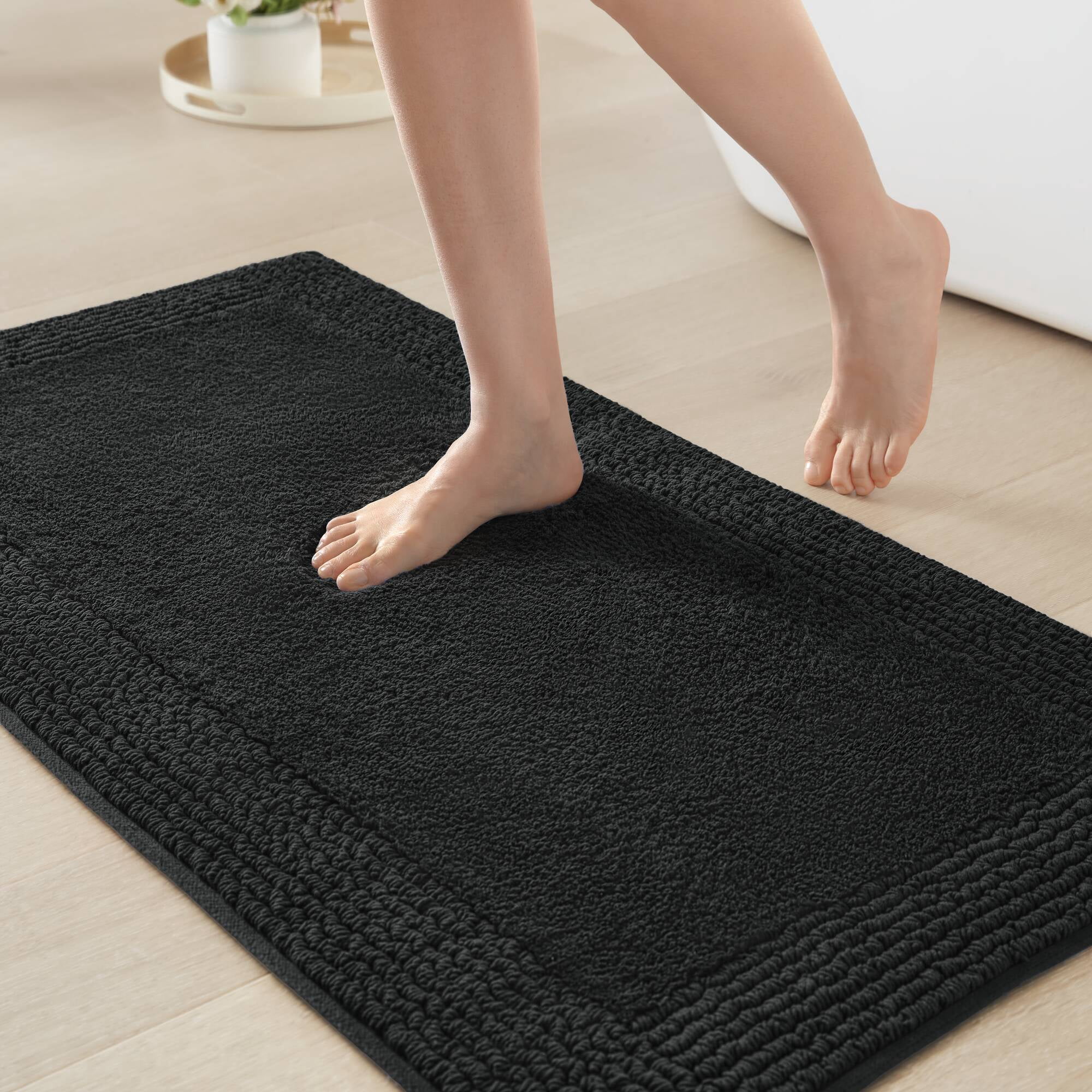 100% Cotton Tufted 3000 GSM Reversible Bath Rug 24x72" Black Ultra Plush Dense Machine Washable Long Bathroom Rug Runner