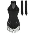thumbnail image 4 of YONGHS Robe de Danse Jazz Latine à Franges pour Femmes Jupe Justaucorps Rumba avec Gants Noir TTG, 4 of 5