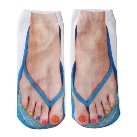

Unisex Personalized Cotton Low Cut Ankle Socks Funny 3D Flip-Flops Shoes Pork Skeleton Pattern Printed Creative Hosiery