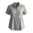 thumbnail image 4 of RQYYD Womens Linen Blend Short Sleeve Collared Button Down Tops Casual Ruched Summer Blouses for Daily Wear, 4 of 7