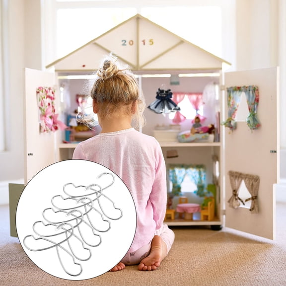 DEEPCRAFF 5Pcs Dollhouse Accessories Miniature Hangers for Clothes Storage and Organization Silver