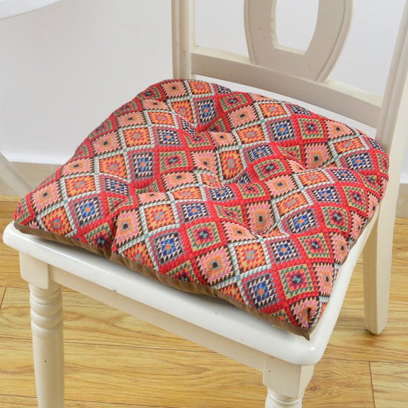 Zhuge Chair Cushion Memory Foam Pads Tufted Slip Non Skid Rubber Back Seat Cover, 1 Pack, Red Grid