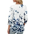 thumbnail image 4 of Xyxonk Womens Tops 3/4 Sleeve Dressy Casual V Neck Shirt Loose Fit Retro Print Blouses Fall Trendy Clothes Royal Blue L, 4 of 5