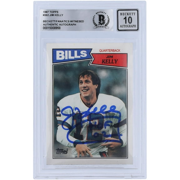 Jim Kelly Buffalo Bills Autographed 1987 Topps #362 Beckett Fanatics Witnessed Authenticated 10 Rookie Card with "HOF 02" Inscription - Fanatics Authentic Certified