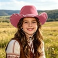 thumbnail image 2 of Xudanell Western Cowboy Hat for Kids Boy Girl Cowboy Cowgirl Dress Up Hat with Buckle Belt (Pink, 4-10 Years), 2 of 4