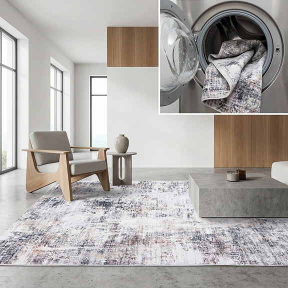 SAFAVIEH Santa Monica Jovka Abstract Polyester Area Rug, Beige/Charcoal, 8' x 10'