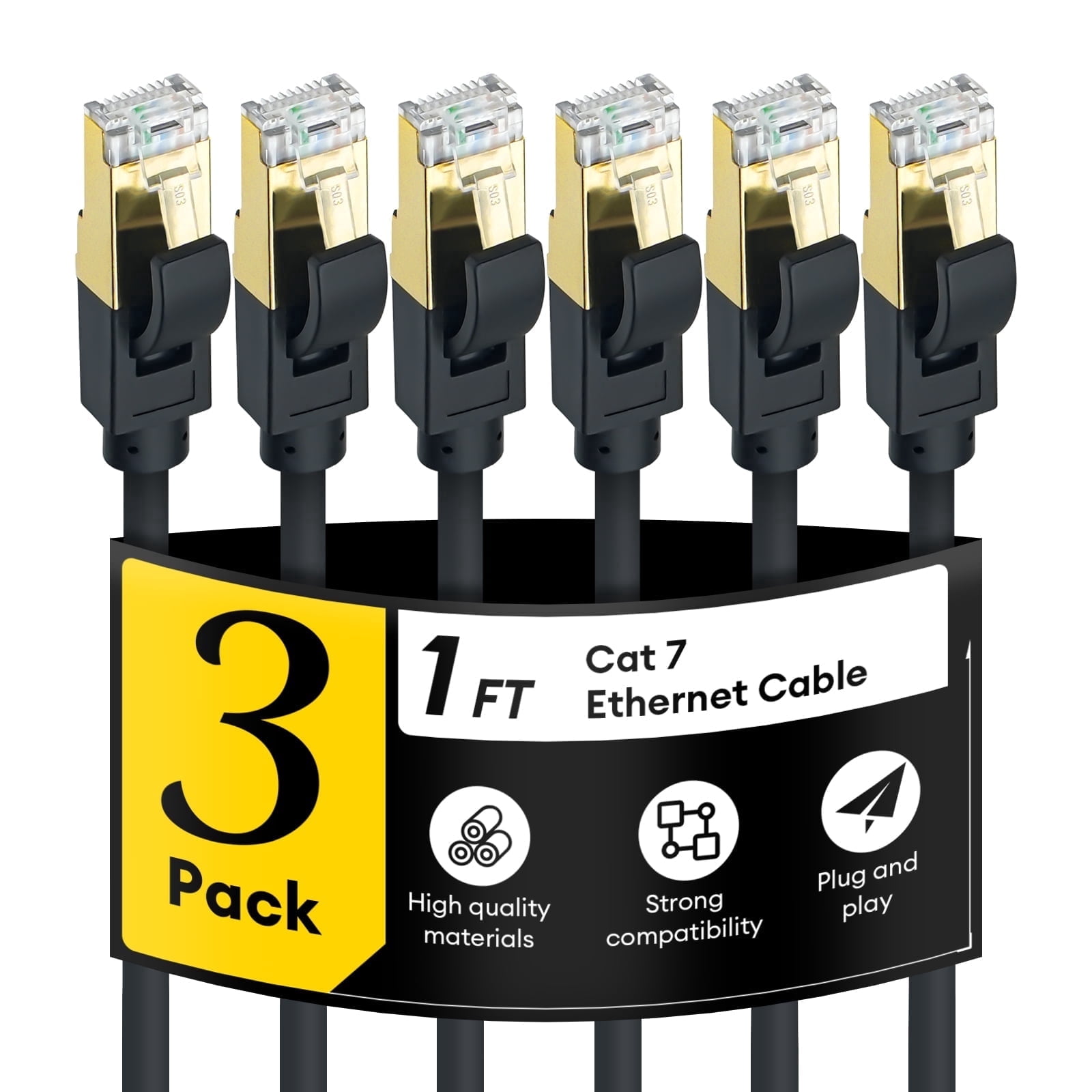 Dutevolns Cat 7 Ethernet Cable 3Pack 1 FT, High Speed 10Gbps, Shielded Ethernet LAN Cable with RJ45,Weatherproof Internet Network Patch Cord, Fast LAN Wire for Gaming, PS5/4/3, Xbox, Modem, Router