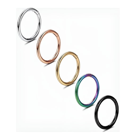 DESIGNICE 5Pcs 316L Surgical Steel Septum Rings Nose Rings Hoop 16G 18G 20G Hinged Clicker Hoop Nose Rings for Women Men Cartilage Hoop Earring Helix Rook Tragus Conch Septum Nose Piercing Jewelry