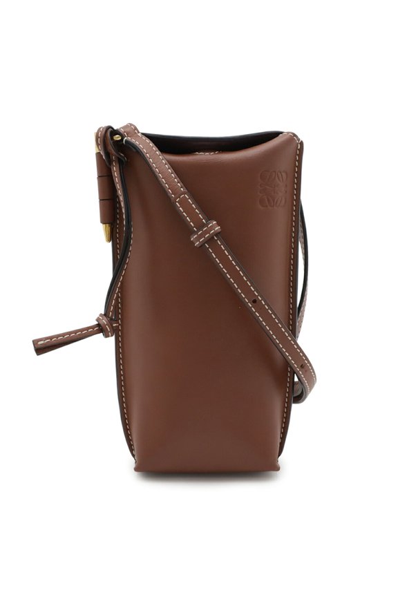Pre-Owned LOEWE Anagram Gate Pocket Shoulder Bag/Pouch in Rusty Brown Calfskin Leather...