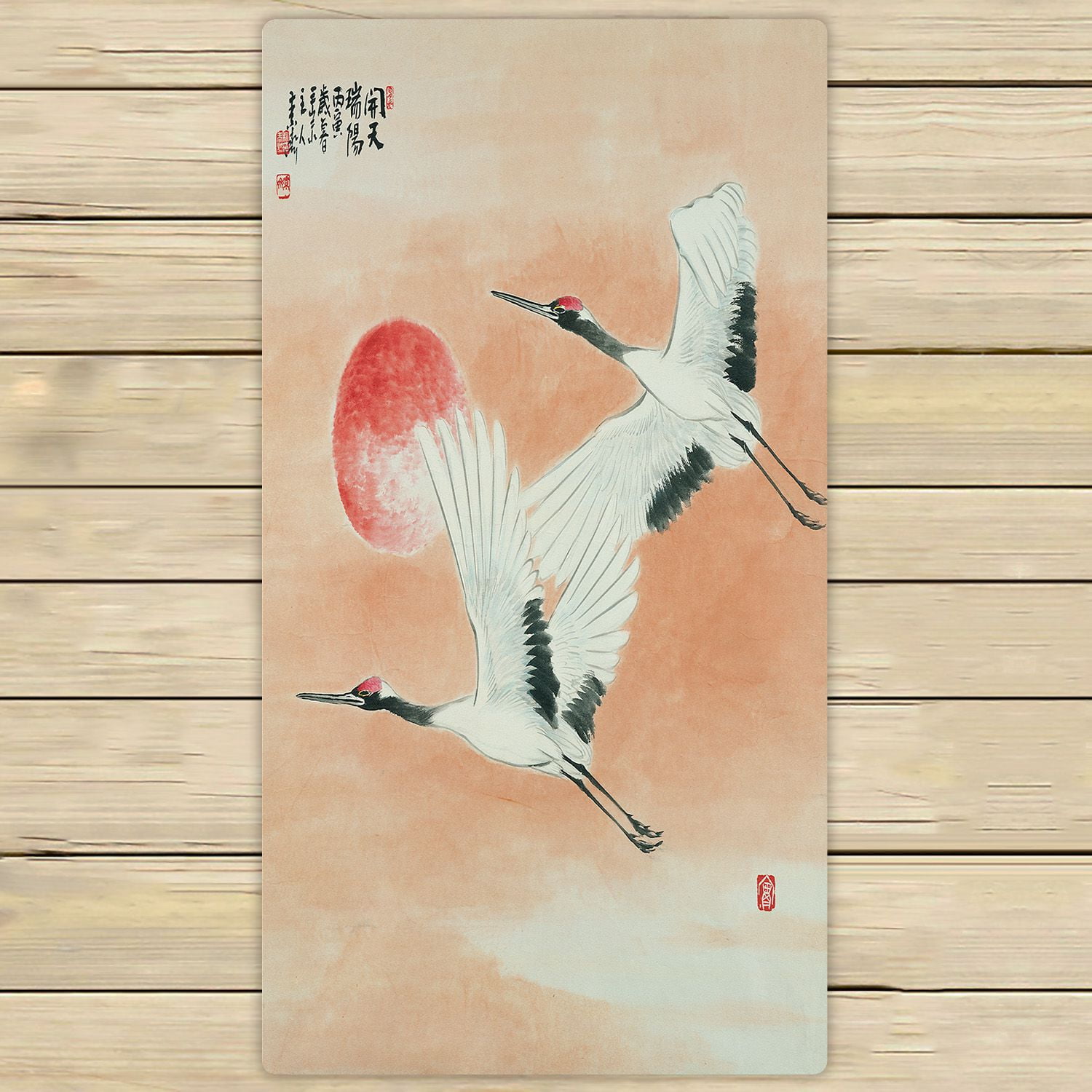 PHFZK Japan Japanese Towel, Asian Traditional Painting with Cranes Moon