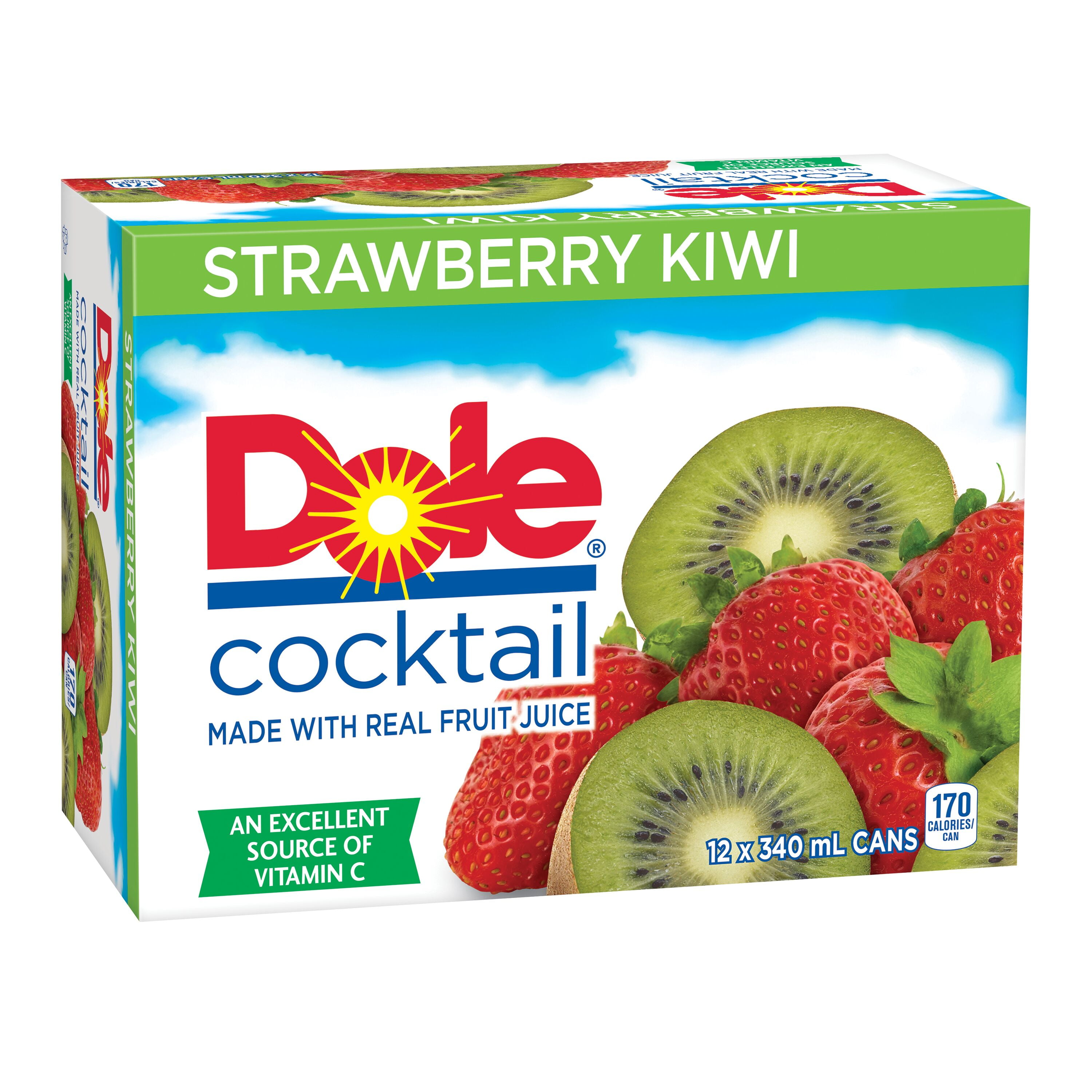 Dole Strawberry Kiwi Juice Cocktail 12 x 340 mL, Cans, 12x340mL