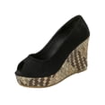 thumbnail image 2 of Miluxas Women's Peep Toe Wedge Heel Pumps, Suede Platform Wedges with Woven Heel, Elegant Peep-Toe Shoes for Work, Party, Wedding, formal & Casual Wear Black 6(37), 2 of 9