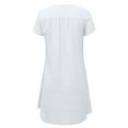 thumbnail image 3 of QLEICOM Women Summer Casual Dresses, Solid Cotton Linen Short Sleeve V-Neck Dress, T Shirt Dress with Pockets Knee Length, Vacation Printing Mini Shift Dress Sundress White US Size 4, 3 of 6