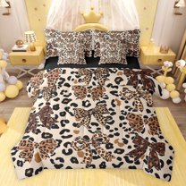 jejeloiu Leopard Print Bowknot 7-Piece Twin Bedding Sets,Girls Brown Bow Bedding Comforter Set For Girl Kids Reversible