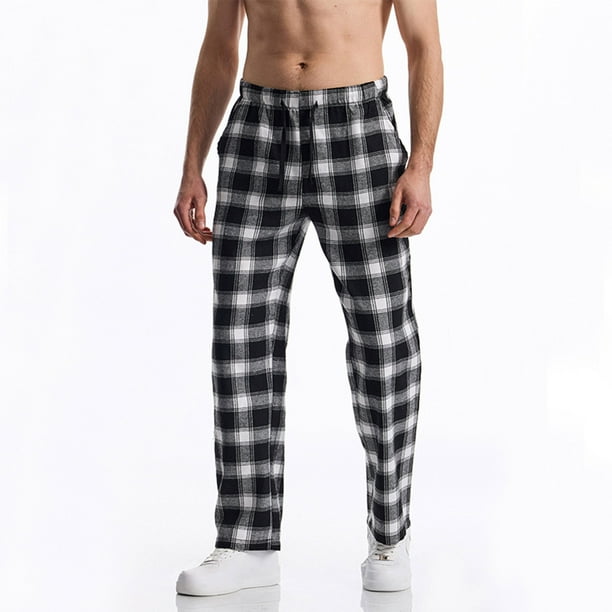 Pantalones largos para hombre, informales, de moda, con cintura elástica, de tela a cuadros, largos, rectos y elásticos, de poliéster.