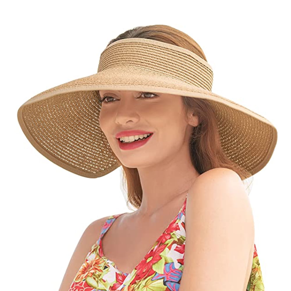 Sun Visors for Women Wide Brim Straw 