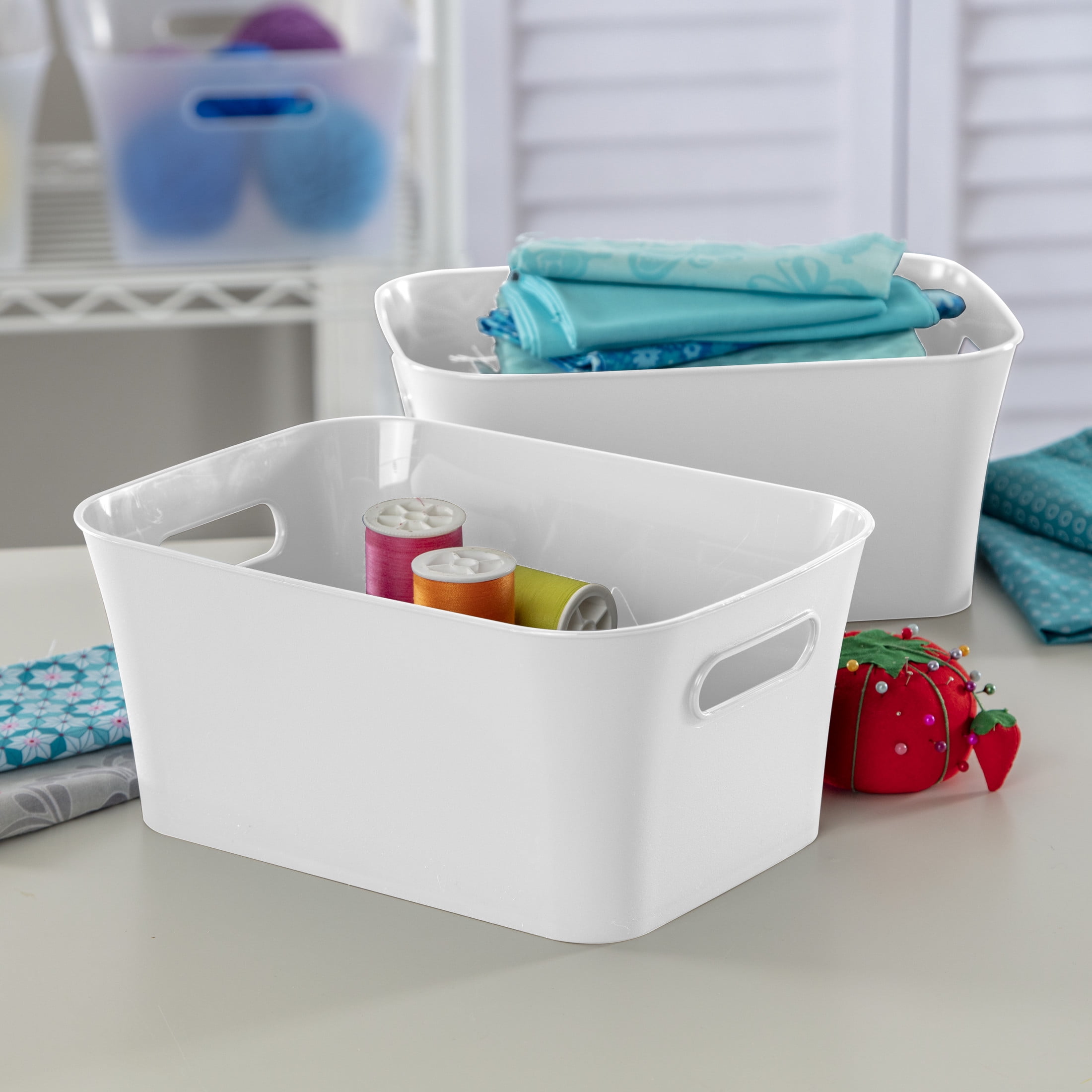 Mainstays Small Open Plastic Storage Bins, White
