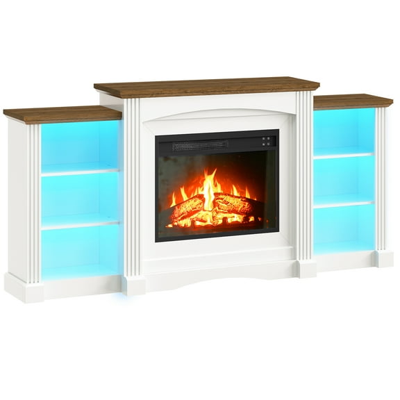 HOOBRO Fireplace TV Stand with LED Light, Farmhouse Electric Fireplace TV Stand, Fits up to 50" TVs, TV Stand with 23" Fireplace, for Living Room, Bedroom, White and Walnut WH180UDBL01