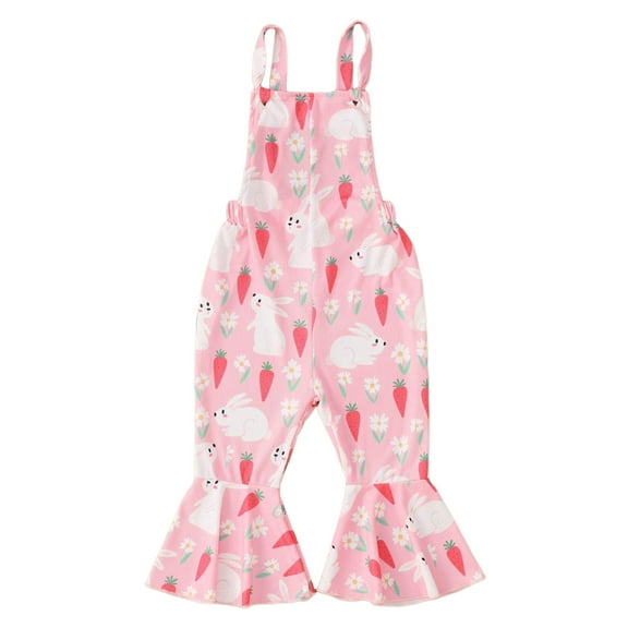 TOOYOU Girls Romper Easter Sleeveless Cartoon Prints Tops Bottoms Jumpsuit Breathable Playsuit Bodysuits For Toddler ,Size 18-24 Months Pink