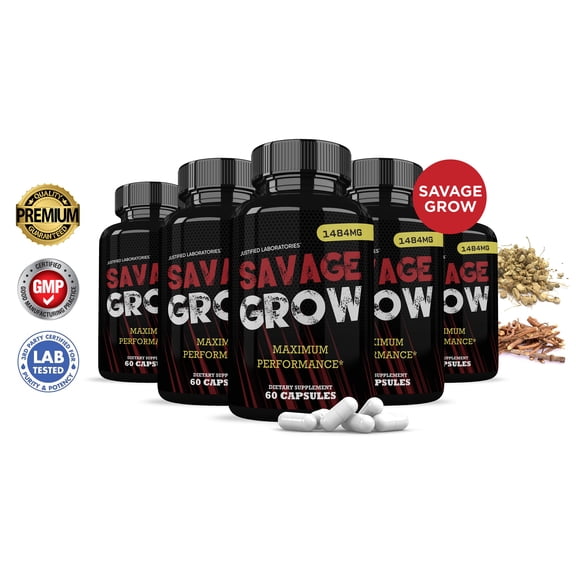 (5 Pack) Savage Grow Men’s Health Supplement 1484mg 300 Capsules