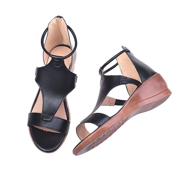 Nuevas sandalias de cuña con punta redonda y cremallera para mujer de talla grande de verano Wmkox8yii shjk1021