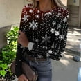 thumbnail image 2 of Womens Christmas Shirts Xmas Printed Round Neck Ribbed Knit Slim Fit Christmas Tee Tops Fall Winter Trendy Outfits, 2 of 6