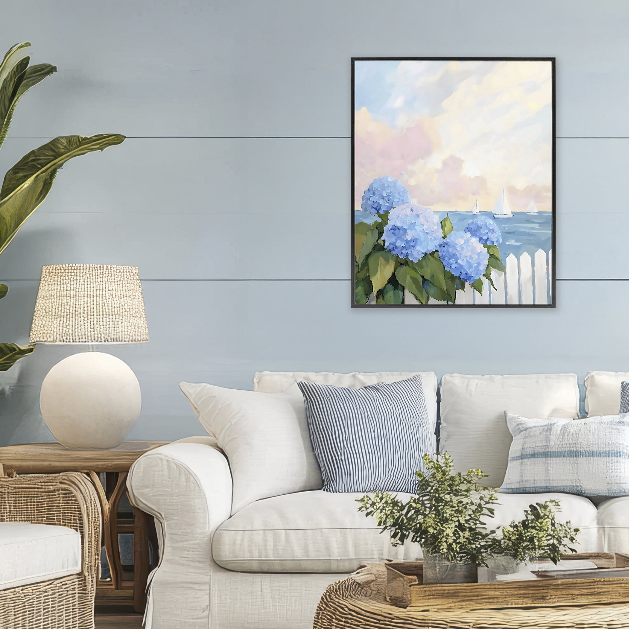 Stupell Industries Hydrangeas By The Sea Black Framed Giclee Art, design by Creative Studio