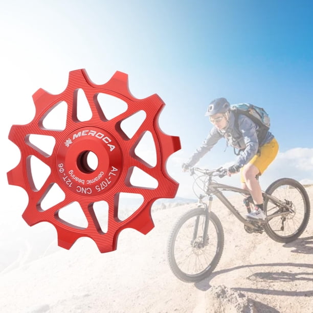 Polea de Cambio Trasero para Bicicleta, Rodamiento de Cerámica, Rueda Jockey, Polea Guía de Cambio Trasero de Aleación de Aluminio 12T rojo Macarena rueda jockey