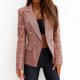 thumbnail image 3 of Chaqueta de rayas fina informal de peso ligero para mujer, abrigo ajustado, chaqueta de manga larga, abrigos con estampado a cuadros para oficina y negocios, chaqueta,blazer moda（Rosa， S), 3 of 5