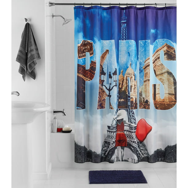 Printed Fabric Shower Curtain, Mainstays Shower Curtain Set With Bath Rugs