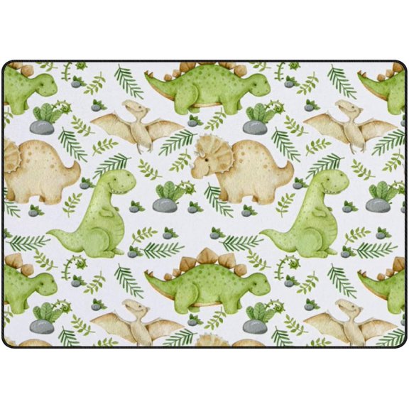 Coolnut 5'3" x 4' (63 x 48 in) Area Rug, Watercolor Cute Little Dinosaurs Nursery Rug Floor Mat Kids Playing Mat for Living Room Bedroom