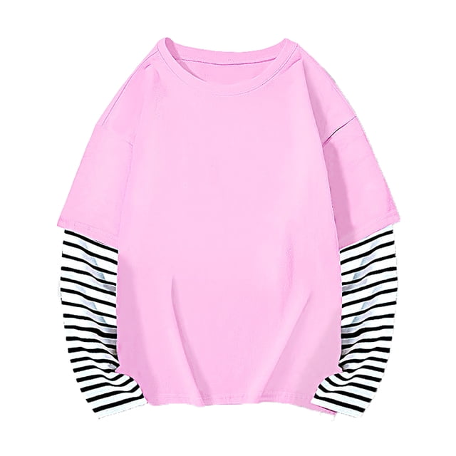 Toddler Boys Summer Tops Tees Sweatshirt Fall Patchwork Long Sleeve Cotton Blend False Two Piece Striped Top Spring Shirts For Boy 6-7T