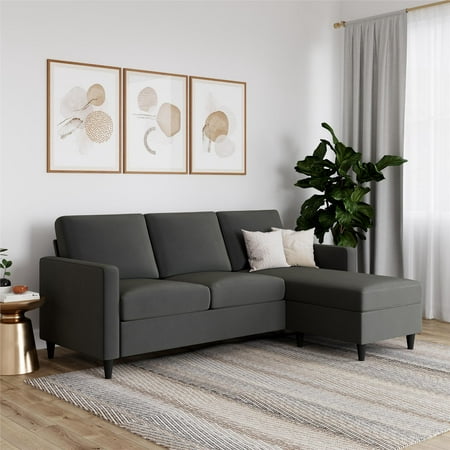 DHP Cooper Modern Sectional Sofa, Gray Velvet