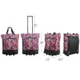 thumbnail image 4 of 20" Carry-on Rolling Luggage Bag,Print Shopping Bag Tote with Wheels,Portable Grocery Trolley Bag for Short Trips,Beach & Daily Use,Pink Floral - TF023, 4 of 7