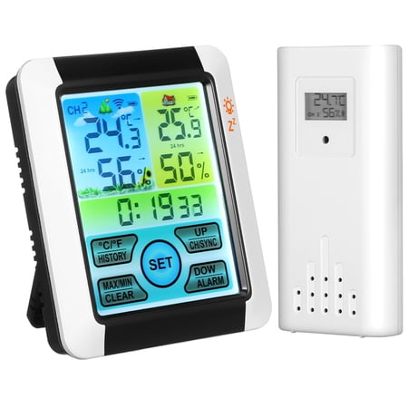 CCNZZITSHT Cabilock Wireless Indoor Outdoor Weather Station with Backlit Color Htn Screen High Sensitivity Hygrometer and Thermometer Alarm Clock with Snooze and Memory 4.4X3.7X1 Inch Compact Design