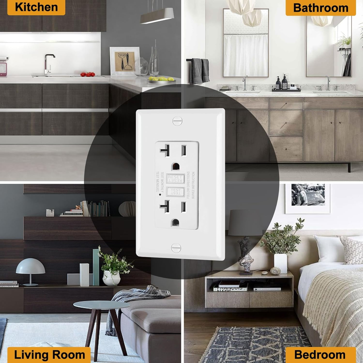 6 Pack GFCI Outlets 20 Amp, Non-Tamper Resistant, Decor GFI Receptacles with LED Indicator, Ground Fault Circuit Interrupter, Wallplate Included, ETL Listed, White
