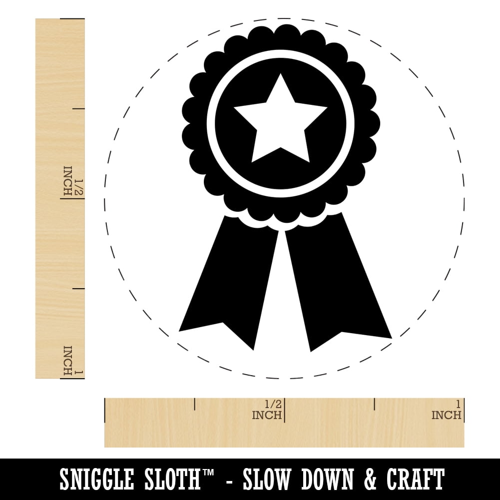 Award Prize Ribbon Self-Inking Rubber Stamp Ink Stamper - Blue Ink - Large 1-1/2 Inch
