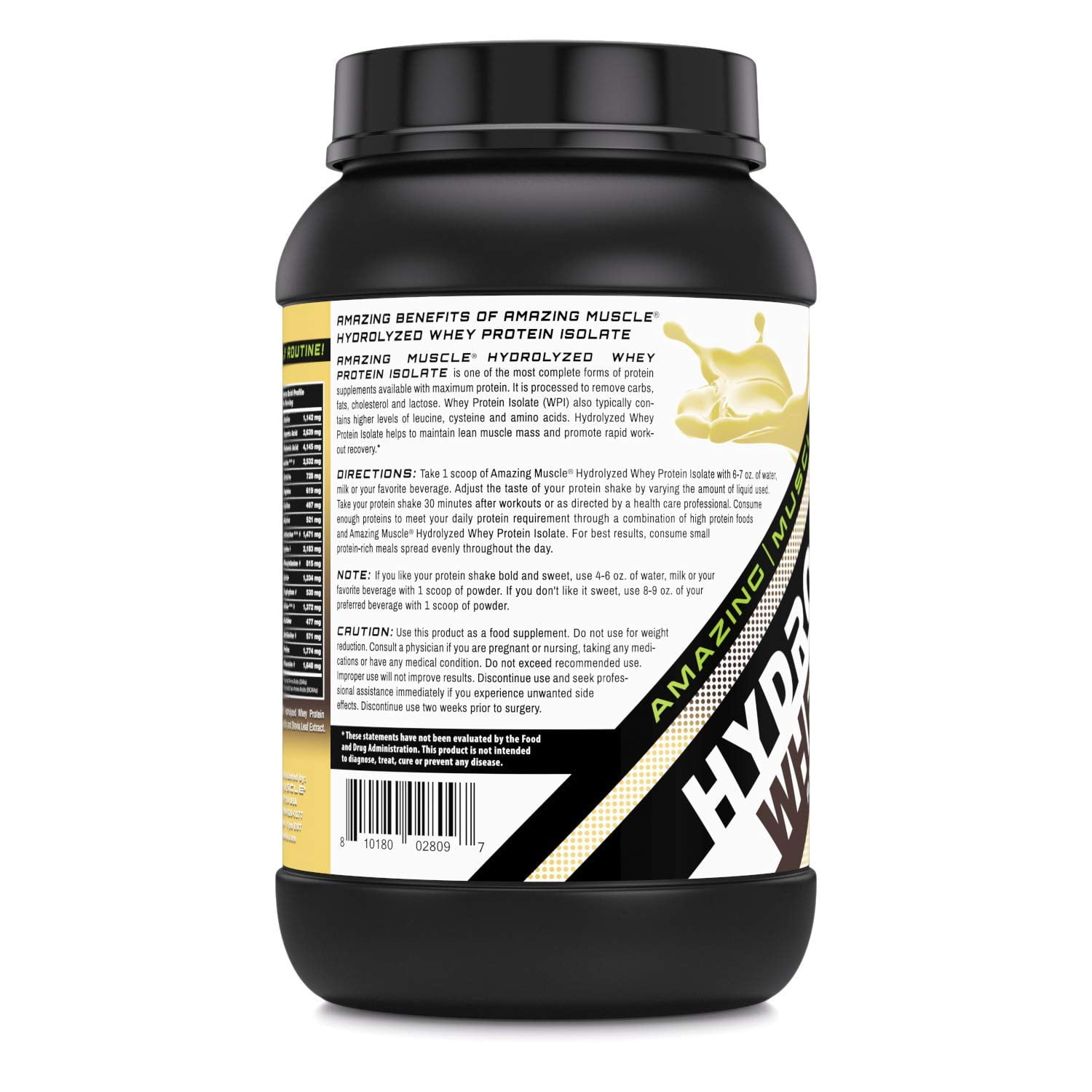 Amazing Muscle Hydrolyzed Whey Protein Isolate - Vanilla Flavor - 3 Lbs