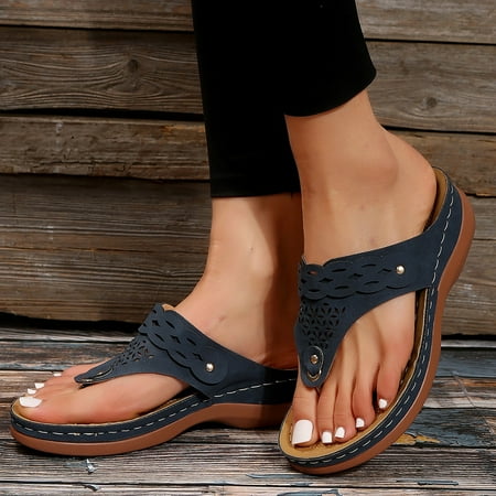 

XIAQUJ Fashion Shoes for Ladies Summer Wedges Shoes Women Slippers Bohemian Sandals Flip Flops Slippers for Women 2024 Dark Blue 9
