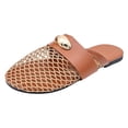 thumbnail image 5 of Rokment Womens Metallic Buckles Dressy Mules Backless Sandals Fashion Casual Leopard Leather Fishnet Mesh Patchwork Closed Toe Flat Slip on Summer Shoes Brown Size 6.5, 5 of 6