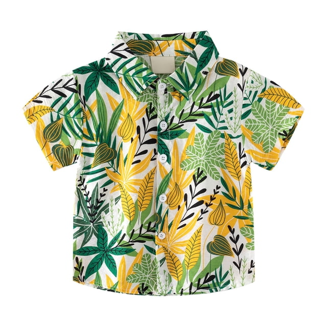 Gibobby Blusas Casual Camisas hawaianas con botones para niños pequeños y grandes, camisetas tropicales de manga corta para niños pequeños de 2 a 8 años(Amarillo, 5-6 Años)