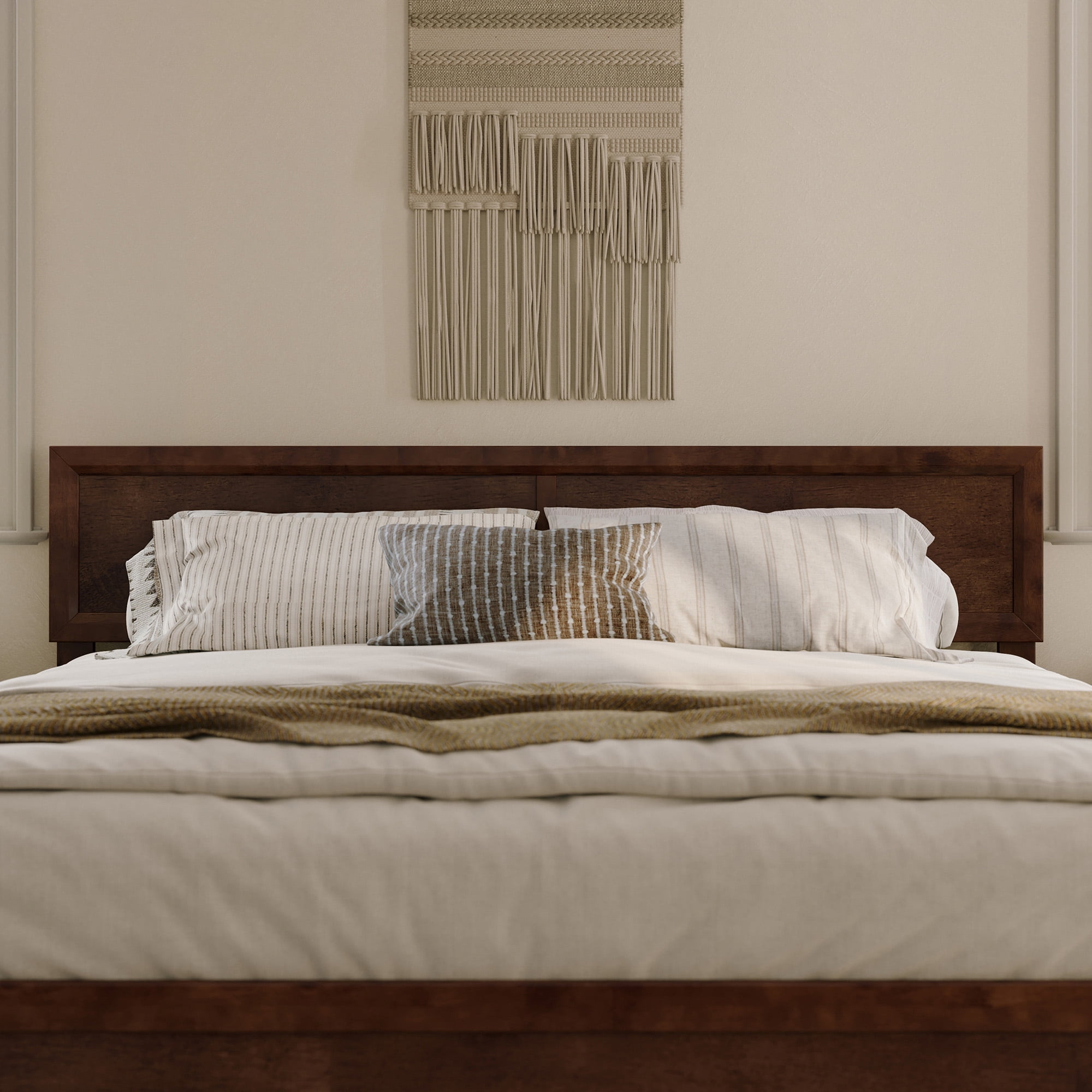 AFI Lylah King Wood Platform Bed with Panel Footboard and Twin XL Trundle, Walnut