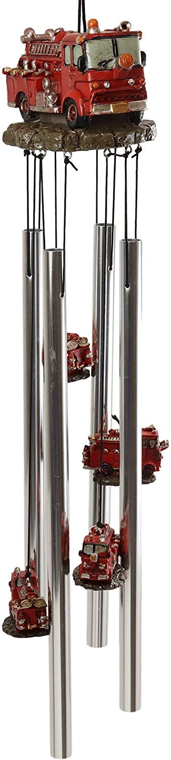 Ebros Red Fire Engine Truck Model Resonant Relaxing Wind Chime Patio Garden