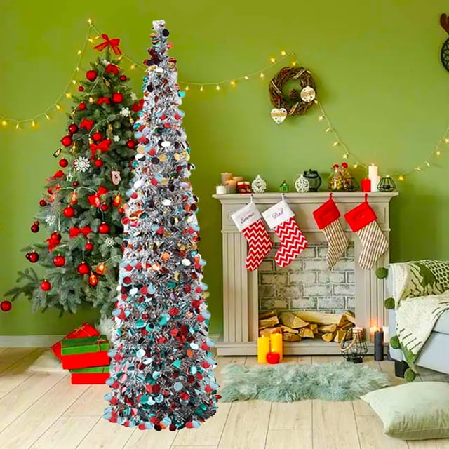Xihbxyly Árbol de Navidad Pagoda Colorido, Diseño de Lentejuelas Brillantes, Plegable para Ahorrar Espacio, Fácil de Montar, Decoración para Fiestas, Exhibición Navideña, Tamaño 150X35X35Cm, 1 Juego