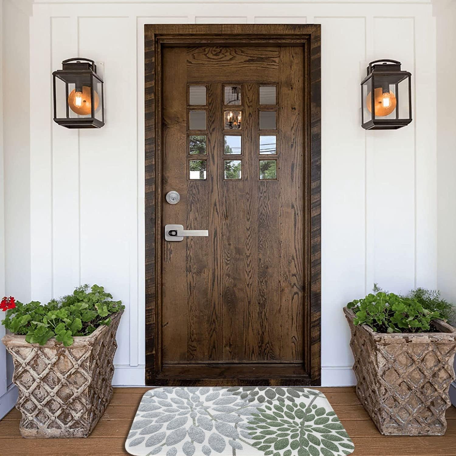 Dahlia Bathroom Rug Bath Mat Green Gray Boho Floral Art Non Slip Doormat Water Absorbent Small Area Rugs Carpet Thick Plush Door Mats Kitchen Bathtub Shower Floor Mats, 17.5 x 29.5 Inch