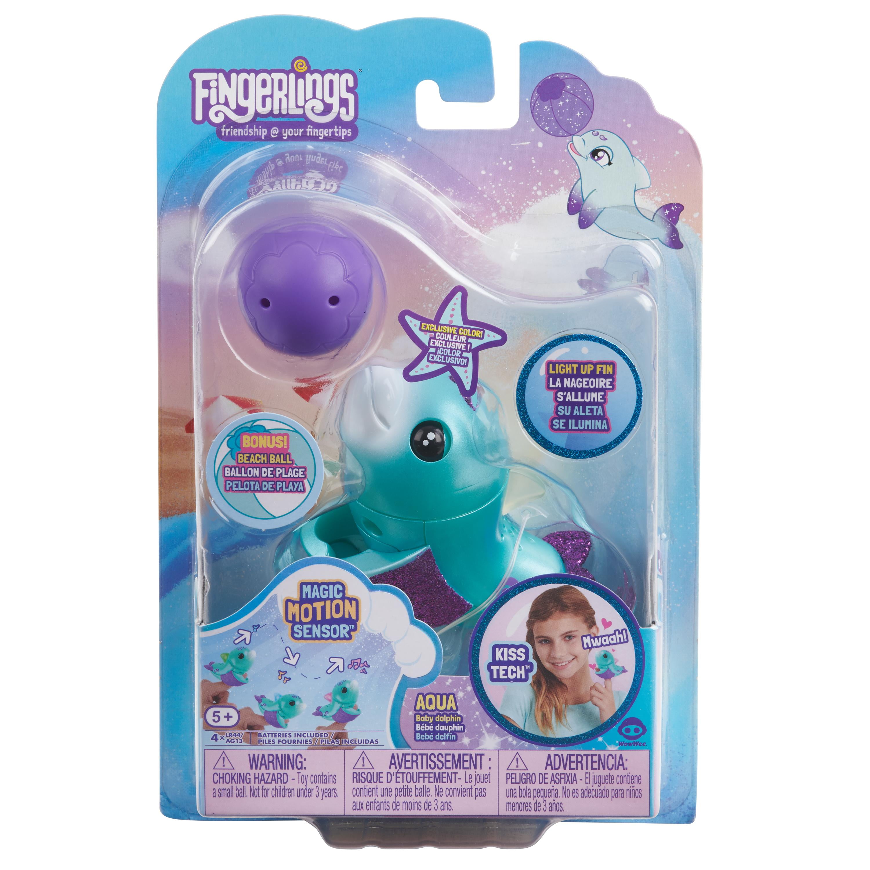 Blue and Purple Fingerlings Baby Light-up Dolphin - Interactive Toy Aqua 